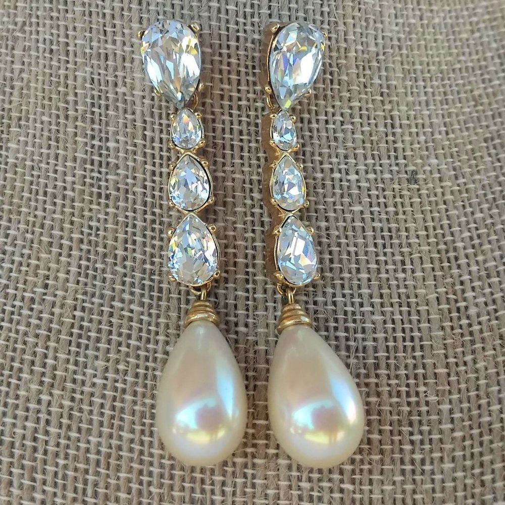 Gold Wedding Jewelry, CZ Pearl Earrings